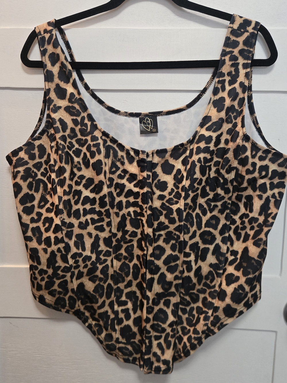 Leopard Print Scoop Corset Crop Tank Top - Brown/Black